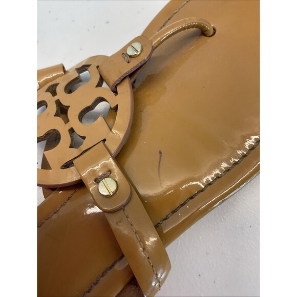 Tory Burch Miller Sandal Soft Brown Patent Leather Size 9.5M Beach Casual Boat - Picture 10 of 13
